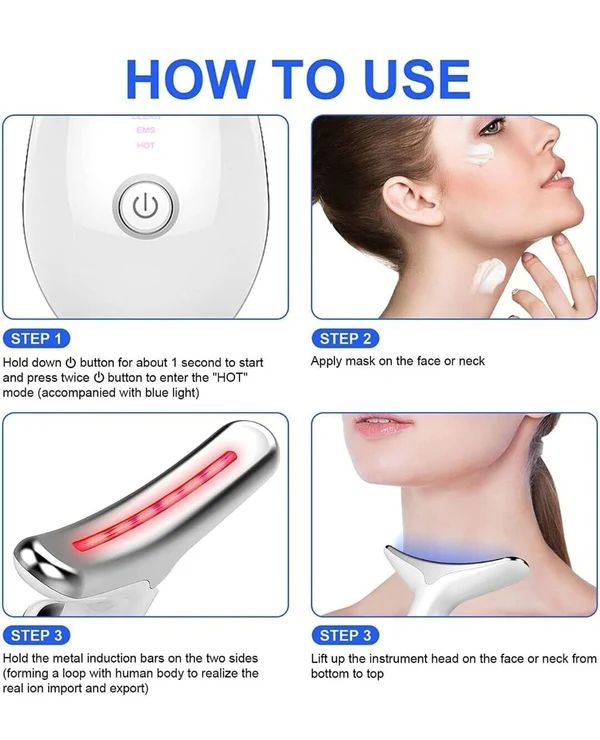 LED Neck & Face Massager – Skin Tightening Device with EMS, Heat & Vibration Therapy for Anti-Aging, Wrinkle Removal & Lifting